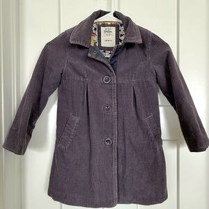 Mini Boden Girls Purple Corduroy Coat | Quilted Lining | Size 4–5Y